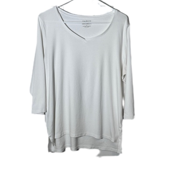 Talbots White V-neck 3/4 Sleeve Tee - Picture 1 of 3